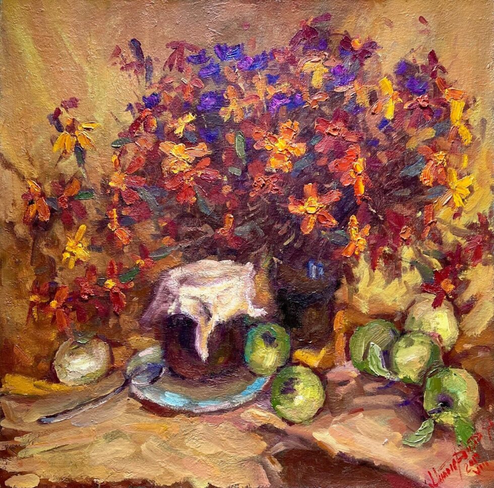 Original-oil-painting-on-canvas-still-life-with-honey-and-apples-275728759246