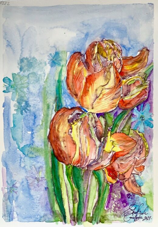 ORIGINAL-Watercolor-painting-on-paper-SIGNED-by-artist-flowers-contemporary-art-274709988797