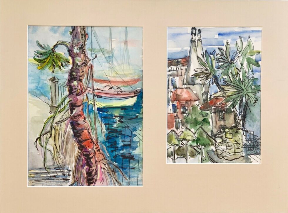 ORIGINAL-watercolor-painting-diptych-artwork-signed-by-artist-travel-art-Sintra-274745036577