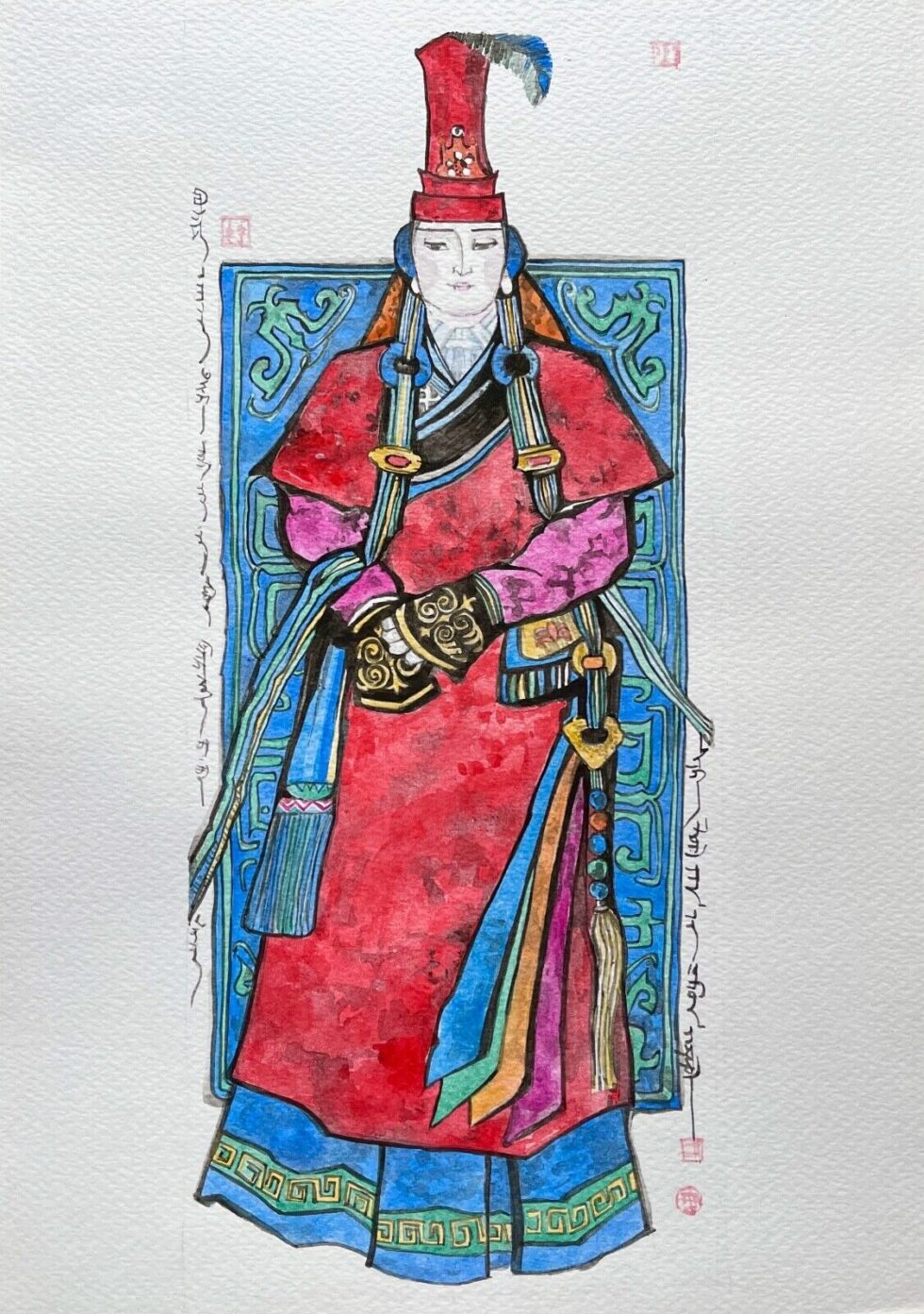 ORIGINAL-watercolor-painting-portrait-of-Borte-the-first-wife-of-Genghis-Khan-275919266117