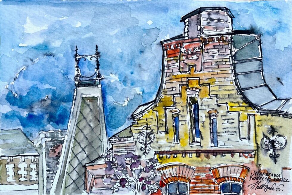 ORIGINAL-watercolor-painting-with-ink-impressionism-modernism-Warsaw-city-275344746447