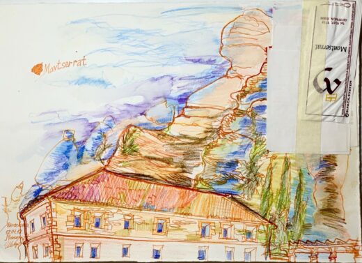 ORIGINAL-watercolor-pencils-painting-on-paper-artwork-signed-Montserrat-mounting-274528684867-2