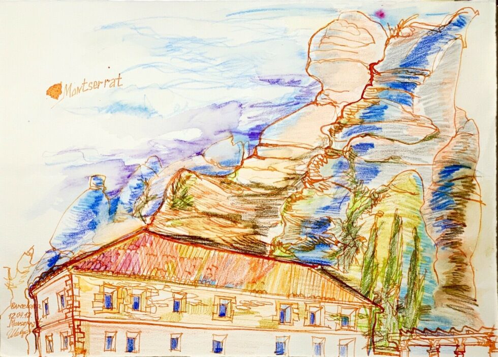 ORIGINAL-watercolor-pencils-painting-on-paper-artwork-signed-Montserrat-mounting-274528684867