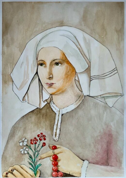 ORIGINAL-Watercolor-painting-on-paper-portrait-SIGNED-vintage-style-A3-274591298338-2