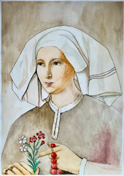 ORIGINAL Watercolor painting on paper portrait SIGNED vintage style A3