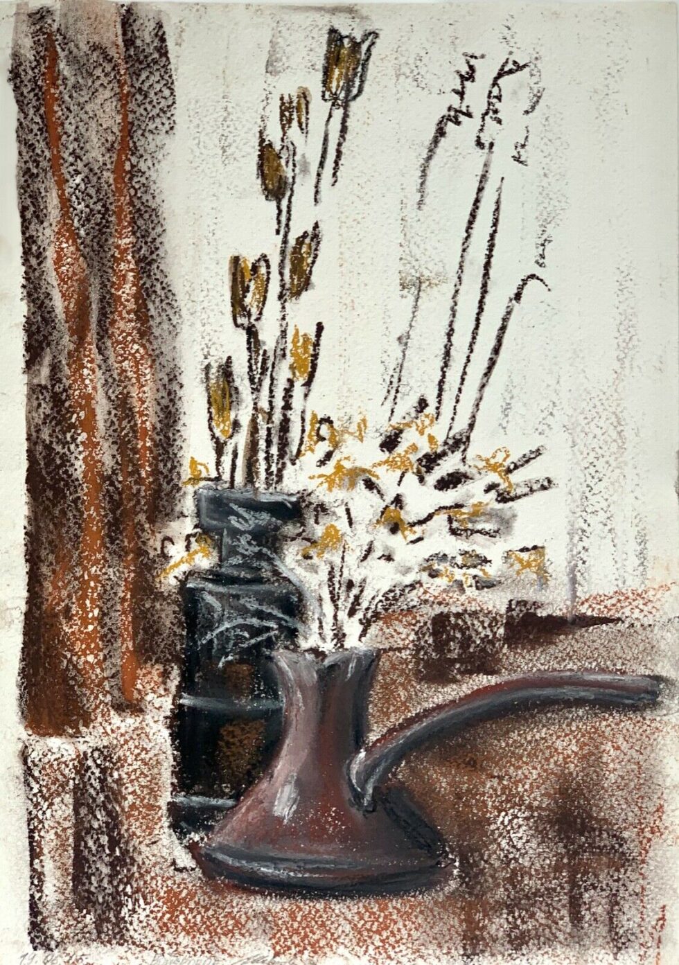 ORIGINAL-pastels-painting-on-paper-SIGNED-still-life-with-a-Turkish-coffee-set-274847947028