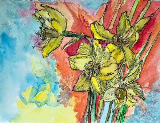 ORIGINAL-watercolor-painting-artwork-from-artist-signed-daffodils-floral-art-274772146488-2