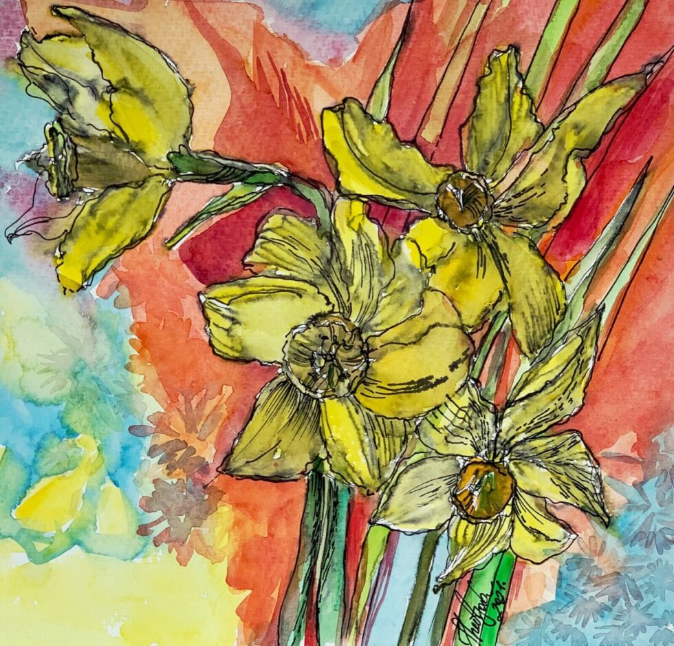 ORIGINAL-watercolor-painting-artwork-from-artist-signed-daffodils-floral-art-274772146488