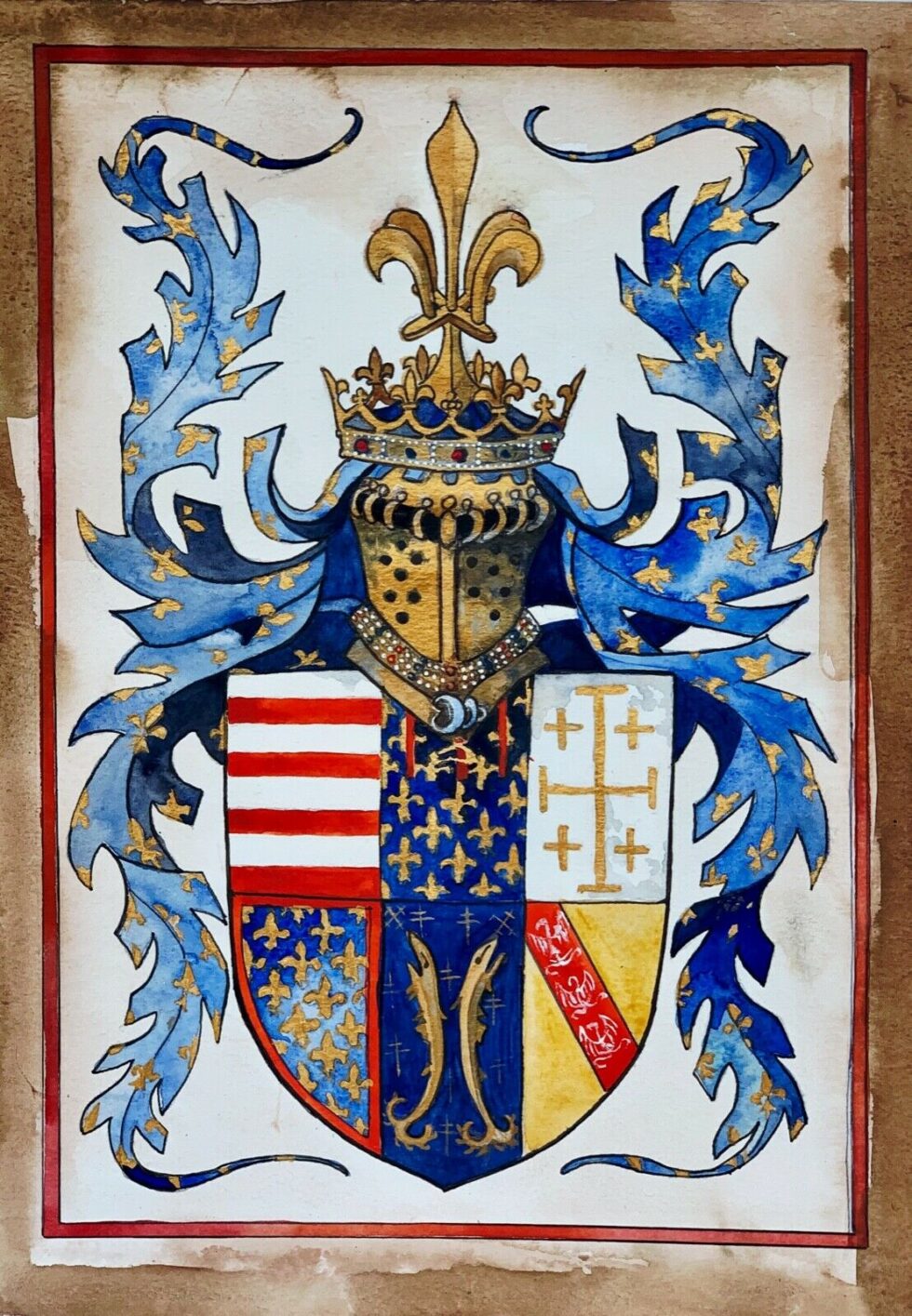 Hand-painted-old-look-miniature-leaf-Coats-of-arms-of-Europe-and-Golden-Fleece-274772879409