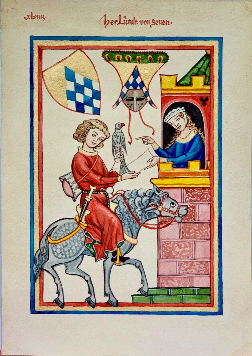 High-quality-hand-painted-miniature-painting-illuminated-manuscript-leaf-Manesse-274371570909