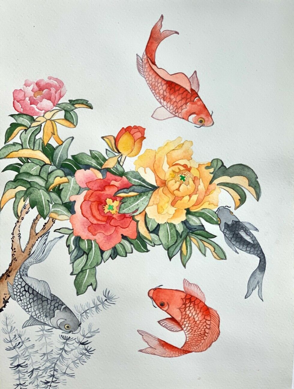 ORIGINAL-watercolor-painting-artwork-from-artist-signed-koi-fish-11-x-15-274799165159