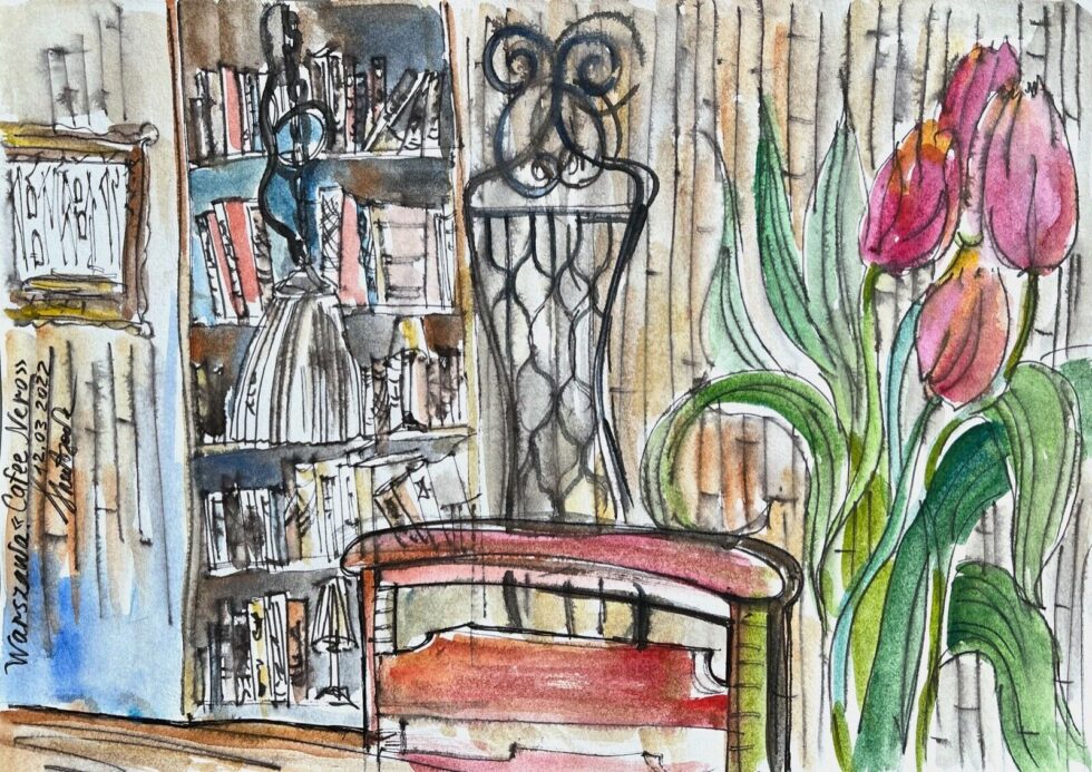 ORIGINAL-watercolor-with-ink-painting-impressionism-Warsaw-caffe-interior-275344746459