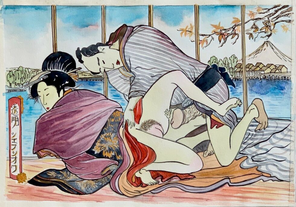 Shunga-style-original-watercolor-painting-modern-art-handpainted-nude-scene-274403920709