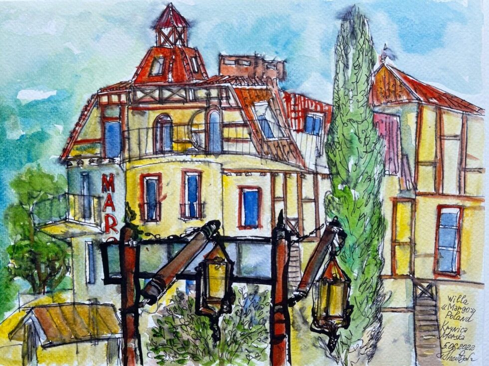 Watercolor-painting-original-with-ink-impressionism-Poland-Krynica-Morska-275387888209